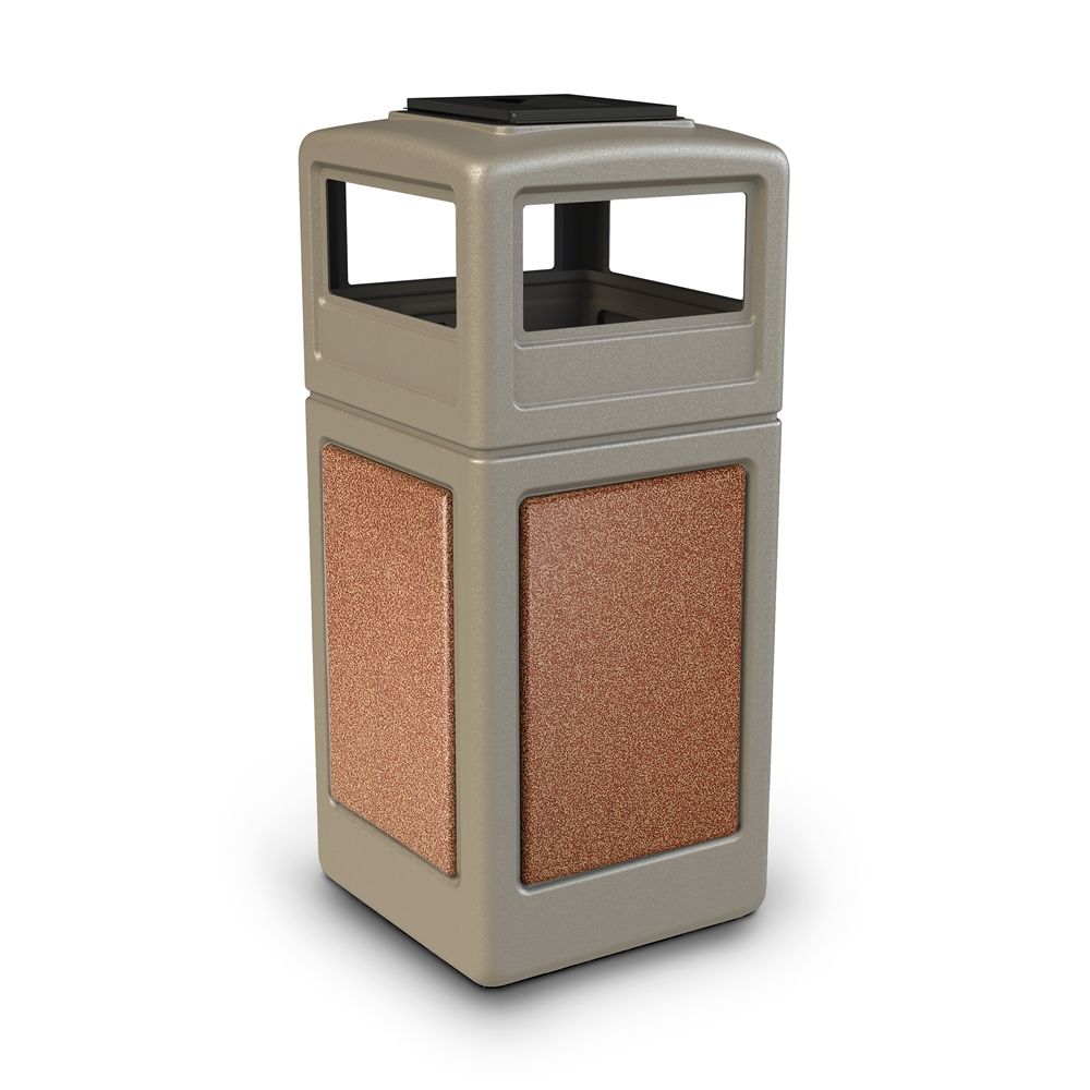 Commercial Zone® StoneTec® 42 Gallon Waste Container Ashtray Lid Beige with Sedona Panels